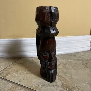 Vintage African Hand Carved Wood Sculpture Figurine Head Bust Decor Art